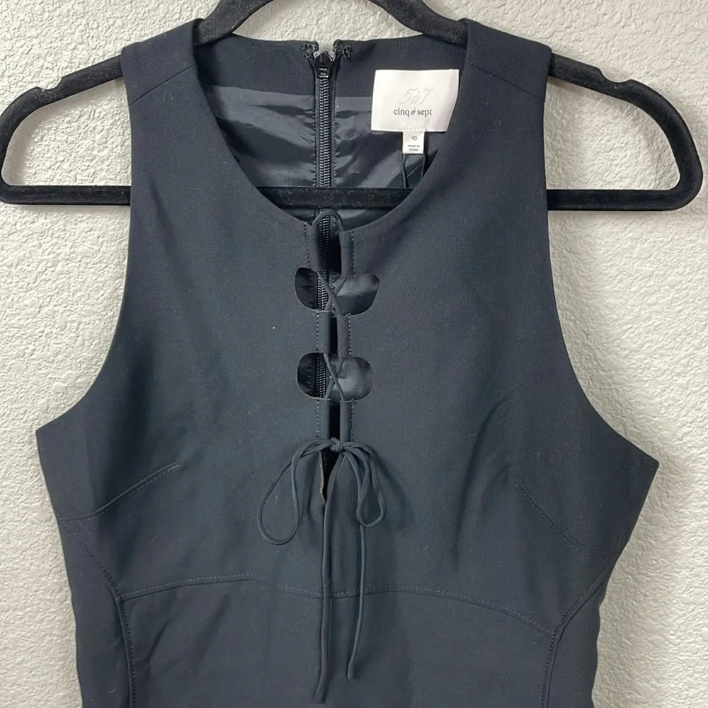 NWT Cinq a Sept Irene Dress Black Lace Up Tie Cut Out Mini Sheath Sz 10